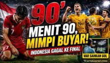 Pemain Timnas Indonesia U-19 bereaksi kecewa setelah kebobolan gol menit ke-90 saat menghadapi Australia pada semifinal Piala AFF U-19 2026 di Stadion Utama Sumatera Utara, Deli Serdang. (Ilustrasi AI)