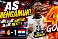 Pemain Amerika Serikat merayakan gol saat menghadapi Paraguay pada laga Grup D Piala Dunia FIFA 2026 di Stadion Los Angeles. Gol bunuh diri Damian Bobadilla menjadi awal pesta gol tuan rumah.