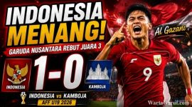 Pemain Timnas Indonesia U19 merayakan gol Al Gazani saat menghadapi Kamboja pada laga perebutan tempat ketiga Piala AFF U19 2026 di Deli Serdang, Sumatera Utara.