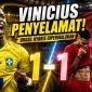 Caption Foto  Vinicius Junior merayakan gol penyama kedudukan saat Brasil bermain imbang 1-1 melawan Maroko pada laga Grup C Piala Dunia 2026 di Stadion MetLife, New Jersey.