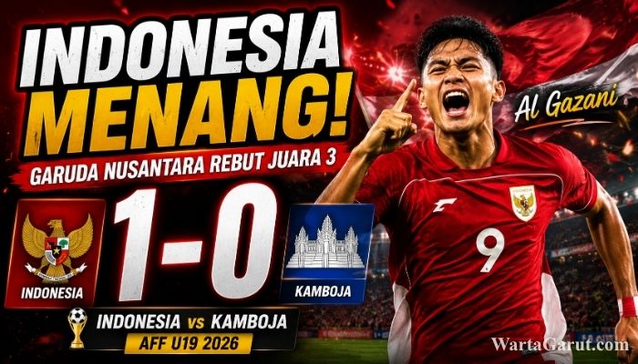 Pemain Timnas Indonesia U19 merayakan gol Al Gazani saat menghadapi Kamboja pada laga perebutan tempat ketiga Piala AFF U19 2026 di Deli Serdang, Sumatera Utara.