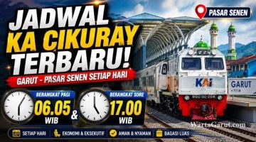 Rangkaian KA Cikuray bersiap berangkat dari Stasiun Garut menuju Pasar Senen Jakarta setelah resmi menggunakan formasi baru Kereta Ekonomi Kerakyatan dan Kereta Petani-Pedagang.