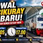 Rangkaian KA Cikuray bersiap berangkat dari Stasiun Garut menuju Pasar Senen Jakarta setelah resmi menggunakan formasi baru Kereta Ekonomi Kerakyatan dan Kereta Petani-Pedagang.