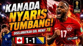 Cyle Larin merayakan gol penyeimbang Kanada saat menghadapi Bosnia dan Herzegovina pada laga Grup B FIFA World Cup 2026.