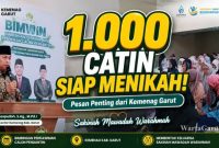 Kepala Kantor Kementerian Agama Kabupaten Garut, Dr. H. Saepulloh, S.Ag., M.Pd.I., memberikan materi kepada 1.000 calon pengantin dalam kegiatan Bimbingan Perkawinan (Bimwin) di Islamic Center Garut.