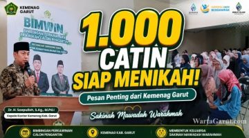 Kepala Kantor Kementerian Agama Kabupaten Garut, Dr. H. Saepulloh, S.Ag., M.Pd.I., memberikan materi kepada 1.000 calon pengantin dalam kegiatan Bimbingan Perkawinan (Bimwin) di Islamic Center Garut.