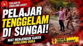 Petugas Kepolisian melakukan penanganan di lokasi Sungai Cikaengan, Kecamatan Cibalong, tempat seorang pelajar SMA asal Peundeuy ditemukan meninggal dunia akibat tenggelam.