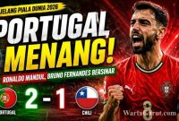 Pemain Portugal merayakan gol Bruno Fernandes saat mengalahkan Chile 2-1 dalam laga persahabatan internasional jelang Piala Dunia 2026