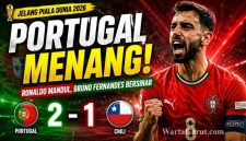 Pemain Portugal merayakan gol Bruno Fernandes saat mengalahkan Chile 2-1 dalam laga persahabatan internasional jelang Piala Dunia 2026