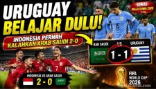 Reaksi fans Indonesia setelah Arab Saudi menahan imbang Uruguay 1-1 di Piala Dunia 2026. Kemenangan Timnas Indonesia 2-0 atas Arab Saudi kembali menjadi sorotan publik.