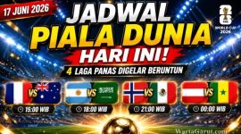 Pemain Prancis dan Senegal bersiap menjalani pertandingan Grup I Piala Dunia 2026 pada 17 Juni 2026. Duel ini menjadi salah satu laga paling dinantikan dalam jadwal Piala Dunia hari ini.