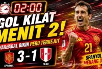 Pemain Timnas Spanyol merayakan gol saat mengalahkan Peru 3-1 dalam laga uji coba internasional, Selasa (9/6/2026).
