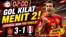 Pemain Timnas Spanyol merayakan gol saat mengalahkan Peru 3-1 dalam laga uji coba internasional, Selasa (9/6/2026).