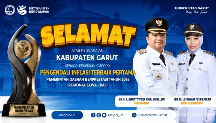 Rektor Universitas Garut Dr. Irfan Nabhani, S.E., M.T. menyampaikan apresiasi atas keberhasilan Kabupaten Garut meraih penghargaan Pengendali Inflasi Terbaik Pertama pada Penghargaan Pemerintah Daerah Berprestasi Tahun 2026 Regional Jawa-Bali.
