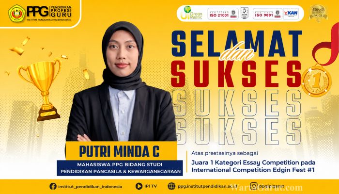Putri Minda C, mahasiswa PPG IPI Garut, meraih Juara 1 Essay Competition pada International Competition Edgin Fest #1.
