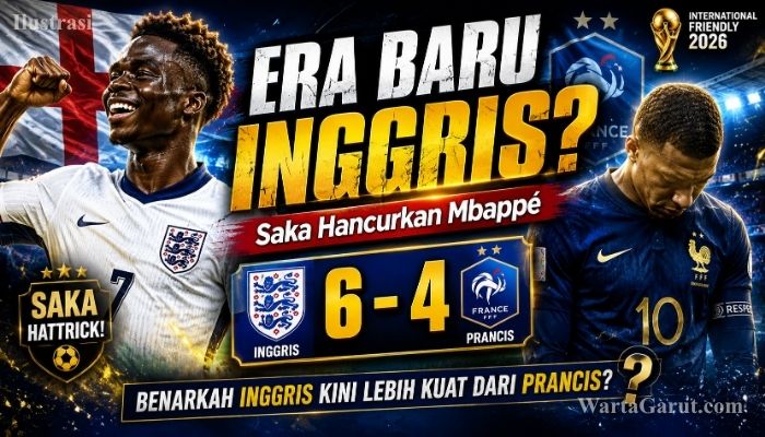 Bukayo Saka mencetak hattrick saat Inggris mengalahkan Prancis 6-4 dalam laga perebutan tempat ketiga Piala Dunia FIFA 2026 di Stadion Hard Rock, Miami.