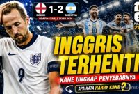 Harry Kane tampak kecewa setelah Inggris kalah 1-2 dari Argentina pada semifinal Piala Dunia 2026 di Mercedes-Benz Stadium, Atlanta.