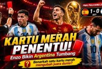Enzo Fernández meninggalkan lapangan setelah menerima kartu merah pada menit 90+3 sebelum Ferran Torres mencetak gol yang memastikan kemenangan Spanyol atas Argentina di final Piala Dunia FIFA 2026.