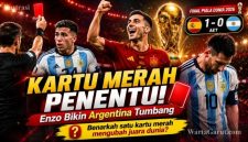 Enzo Fernández meninggalkan lapangan setelah menerima kartu merah pada menit 90+3 sebelum Ferran Torres mencetak gol yang memastikan kemenangan Spanyol atas Argentina di final Piala Dunia FIFA 2026.