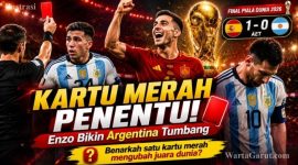 Enzo Fernández meninggalkan lapangan setelah menerima kartu merah pada menit 90+3 sebelum Ferran Torres mencetak gol yang memastikan kemenangan Spanyol atas Argentina di final Piala Dunia FIFA 2026.