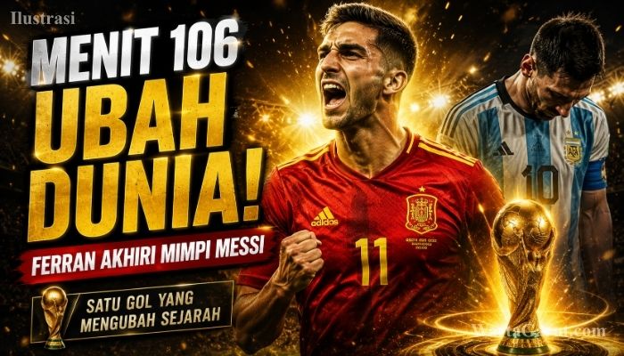 Ferran Torres merayakan gol pada menit ke-106 yang membawa Spanyol mengalahkan Argentina 1-0 dan menjuarai Piala Dunia FIFA 2026.