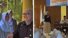 Anggota DPD RI Provinsi Jawa Barat, Agita Nurfianti, S.Psi., memberikan motivasi kepada peserta Masa Pengenalan Lingkungan Sekolah (MPLS) di Khaira Ummah Kabupaten Cirebon, Kamis (16/7/2026)