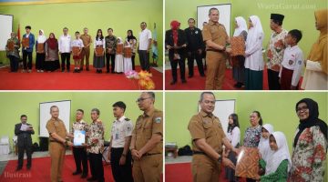 Kepala Dinas Koperasi dan UKM Kabupaten Garut memaparkan perkembangan pembangunan KDMP pada peringatan Hari Koperasi Nasional 2026.