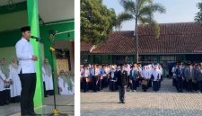 Kepala Kantor Kementerian Agama Kabupaten Garut, Dr. H. Saepulloh, S.Ag., M.Pd.I., memberikan sambutan pada pembukaan MATSAMA MAN 1 Garut di lapangan upacara MAN 1 Garut, Senin (13/7/2026).