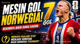 Erling Haaland saat membela Timnas Norwegia di Piala Dunia 2026. Striker Manchester City ini menjadi tumpuan lini depan dan tampil sebagai salah satu pencetak gol terbanyak turnamen.