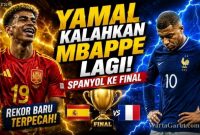Lamine Yamal tampil impresif saat membantu Spanyol mengalahkan Prancis 2-0 pada semifinal Piala Dunia 2026 sekaligus kembali mengungguli Kylian Mbappe dalam duel bergengsi.