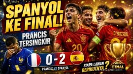 Mikel Oyarzabal merayakan gol pembuka saat membawa Spanyol mengalahkan Prancis 2-0 pada semifinal Piala Dunia 2026.