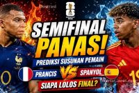 Prediksi susunan pemain Prancis vs Spanyol pada semifinal Piala Dunia 2026 menampilkan Kylian Mbappe dan Lamine Yamal sebagai pemain kunci.