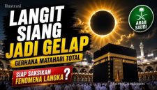 Ilustrasi Gerhana Matahari Total 2027 yang akan terlihat di Makkah, Arab Saudi, dengan durasi totalitas lebih dari lima menit.
