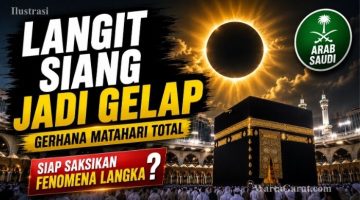 Ilustrasi Gerhana Matahari Total 2027 yang akan terlihat di Makkah, Arab Saudi, dengan durasi totalitas lebih dari lima menit.