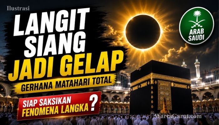 Ilustrasi Gerhana Matahari Total 2027 yang akan terlihat di Makkah, Arab Saudi, dengan durasi totalitas lebih dari lima menit.