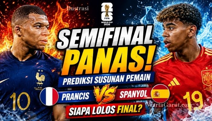 Prediksi susunan pemain Prancis vs Spanyol pada semifinal Piala Dunia 2026 menampilkan Kylian Mbappe dan Lamine Yamal sebagai pemain kunci.