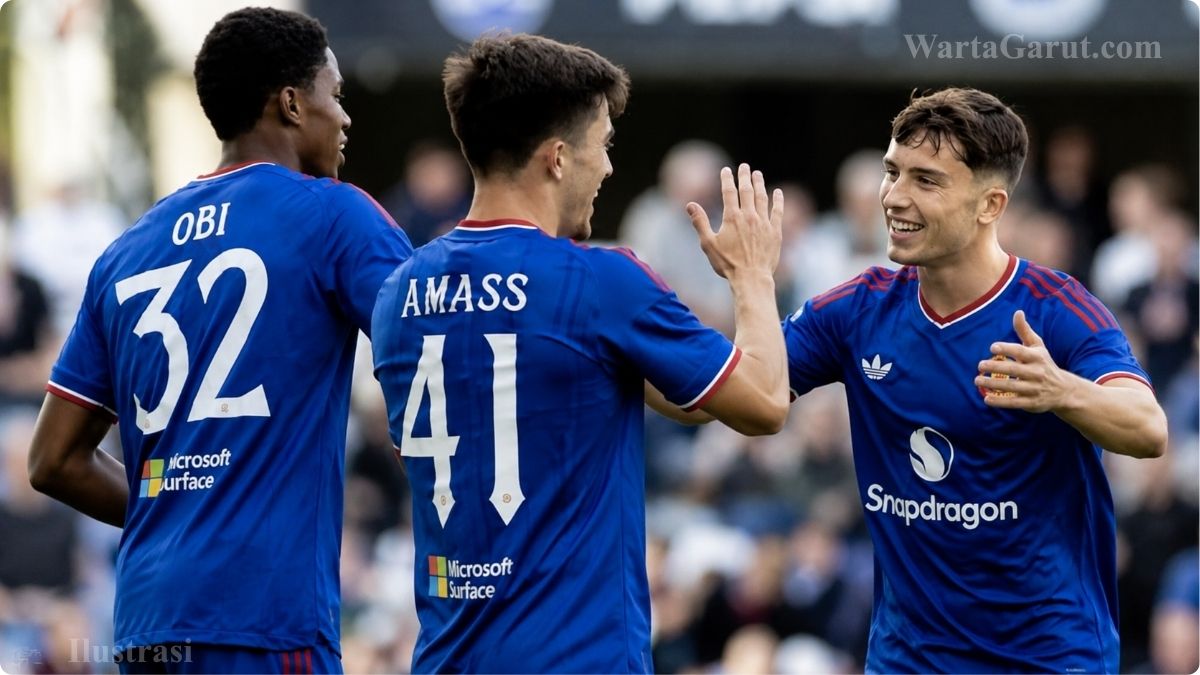 Pemain Manchester United merayakan gol ke gawang Rosenborg