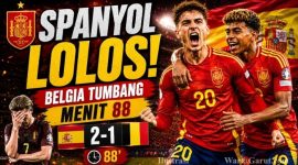Selebrasi para pemain Spanyol usai mengalahkan Belgia 2-1 dan memastikan tiket ke semifinal Piala Dunia FIFA 2026.