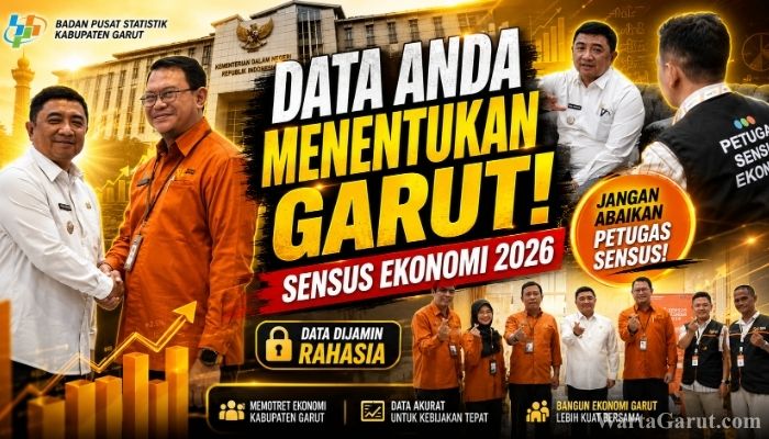 Bupati Garut Abdusy Syakur Amin menerima petugas Sensus Ekonomi 2026 di Ruang Pamengkang, Garut, Rabu (8/7/2026), sekaligus mengajak masyarakat mendukung pelaksanaan sensus dengan memberikan data yang akurat.