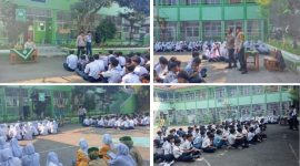 Panit I Binmas Polsek Garut Kota memberikan edukasi bahaya narkoba dan keselamatan berlalu lintas kepada peserta MPLS 2026 di SMK Muhammadiyah Garut.