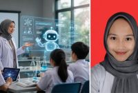 Ilustrasi penggunaan chatbot AI sebagai pendamping pembelajaran sains di sekolah Indonesia.