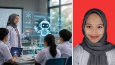 Ilustrasi penggunaan chatbot AI sebagai pendamping pembelajaran sains di sekolah Indonesia.
