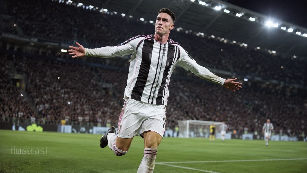 Ilustrasi perjalanan Dušan Vlahović bersama Juventus sebelum berstatus bebas transfer.