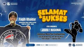 Faqih Khaidar, mahasiswa Teknik Elektro Fakultas Teknik UNIGA, meraih Juara 1 Nasional pada Indonesia MuayThai Championship 2026.