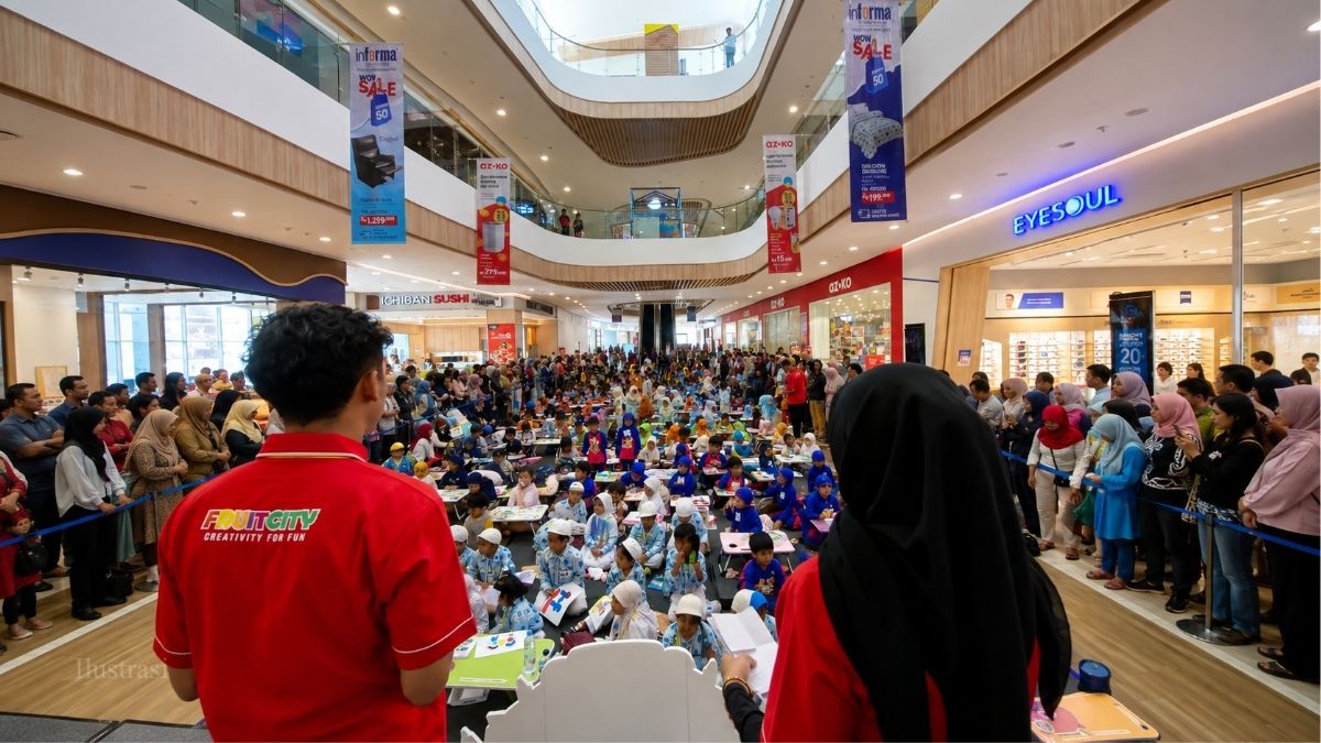 suasana lomba mewarnai anak di Atrium Citimall Garut dalam kegiatan Fun Coloring Fruitcity Indonesia.