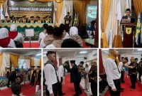 Ketua Dewan Pembina Yayasan Dharma Husada Insani Garut Dr. H. Hadiat, MA, menyampaikan arah pengembangan IKKHG dalam PKKMB Tahun Akademik 2026/2027, Rabu (19/8/2026).
