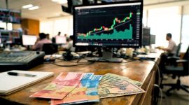 Ilustrasi pergerakan nilai tukar rupiah terhadap dolar AS.
