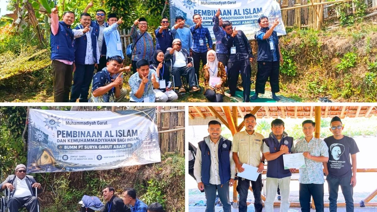 Ketua PDM Kabupaten Garut Dr. Agus Rahmat Nugraha, M.Ag., saat memberikan amanah dalam pembukaan Baitul Arqam PT Surya Garut Abadi di Cisaruni, Cilawu, Garut, Jumat, 21 Agustus 2026.