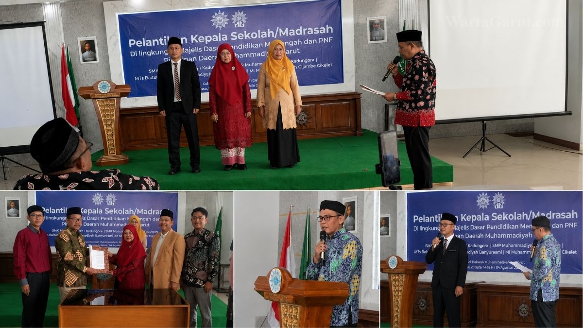 Pelantikan empat kepala sekolah dan madrasah di lingkungan Majelis Dikdasmen dan PNF PDM Garut berlangsung di Gedung Dakwah Muhammadiyah Garut, Selasa, 4 Agustus 2026.