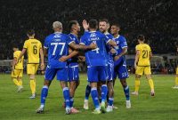 Ilustrasi perayaan gol Persib Bandung dalam laga melawan Sabah FC.